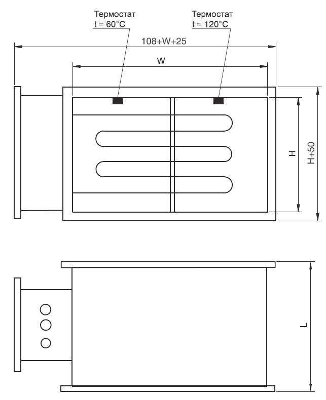 Габаритные и присоединительные размеры прямоугольного электрического нагревателя